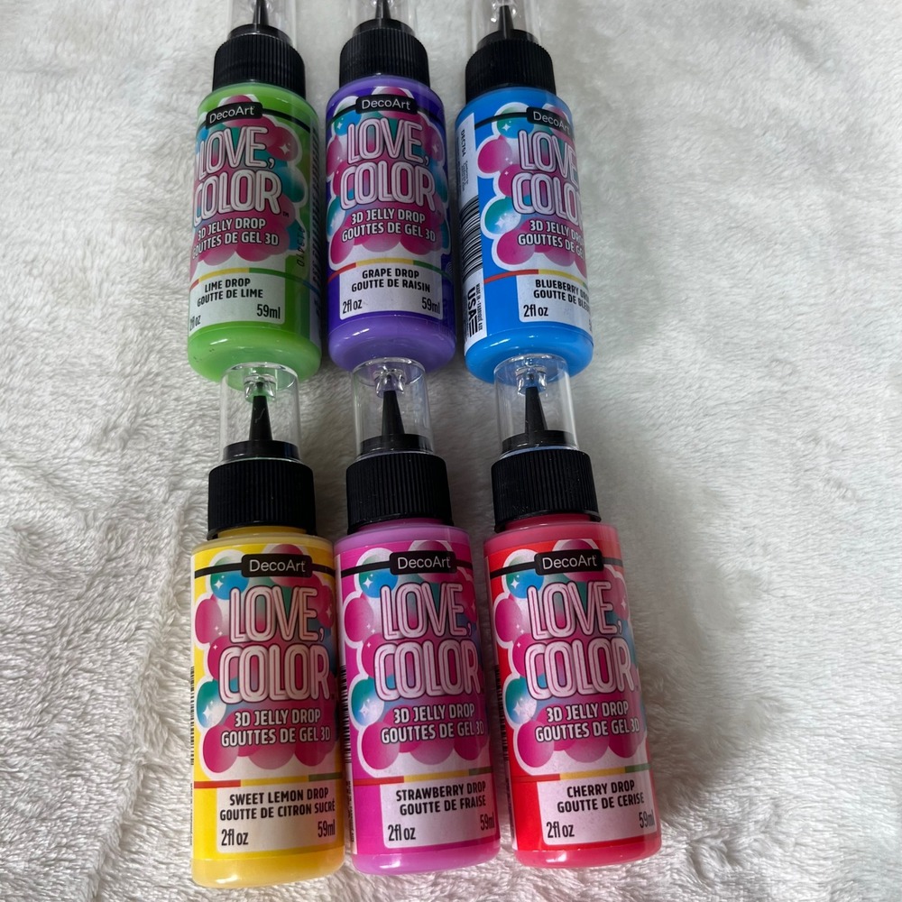 DecoArt Love Color 3D Jelly Drop Acrylic Paint 2oz 6 Pack Assorted Colors NEW